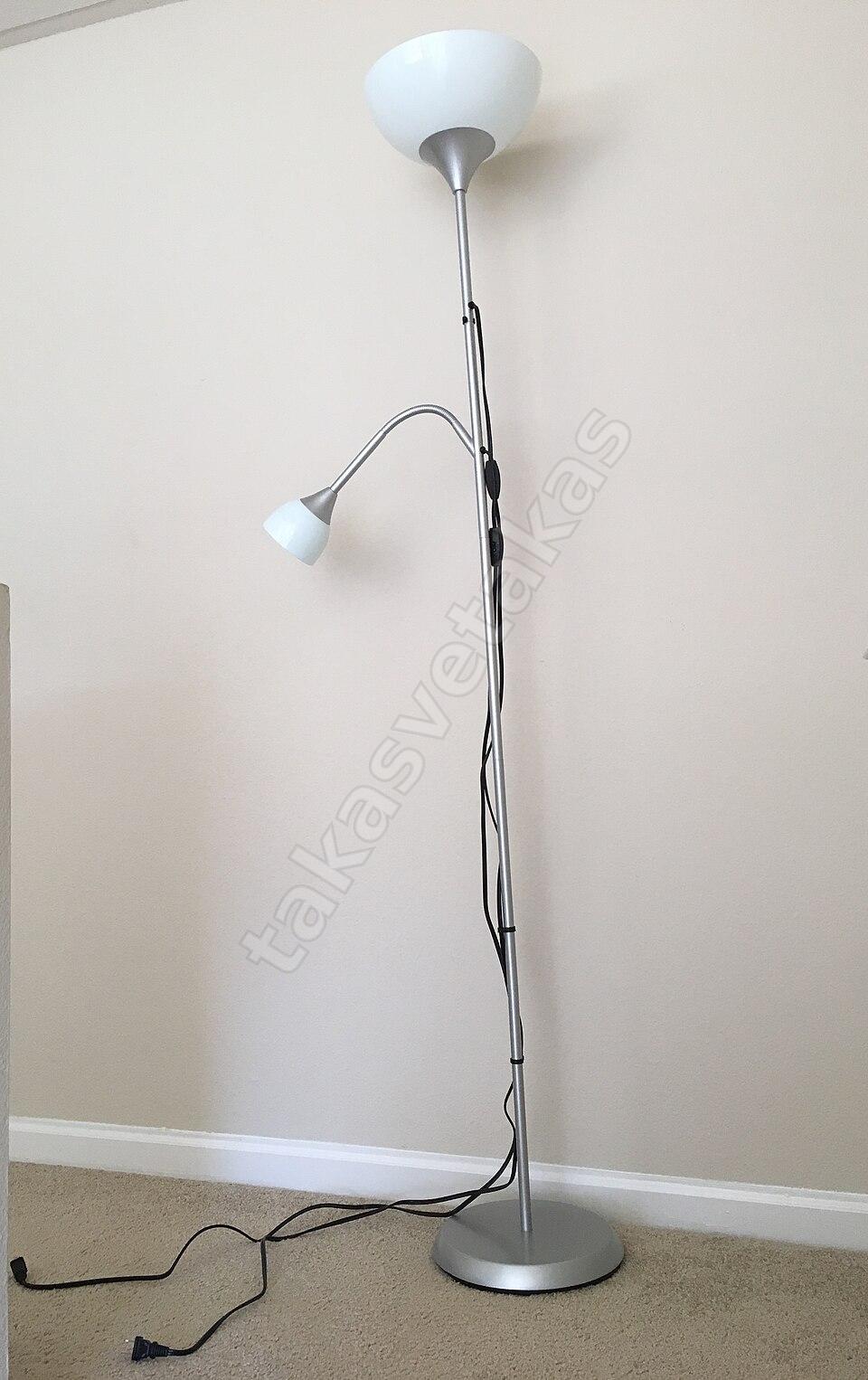 Okuma Lambalı Çift Başlıklı Lambader, Gri Gövde